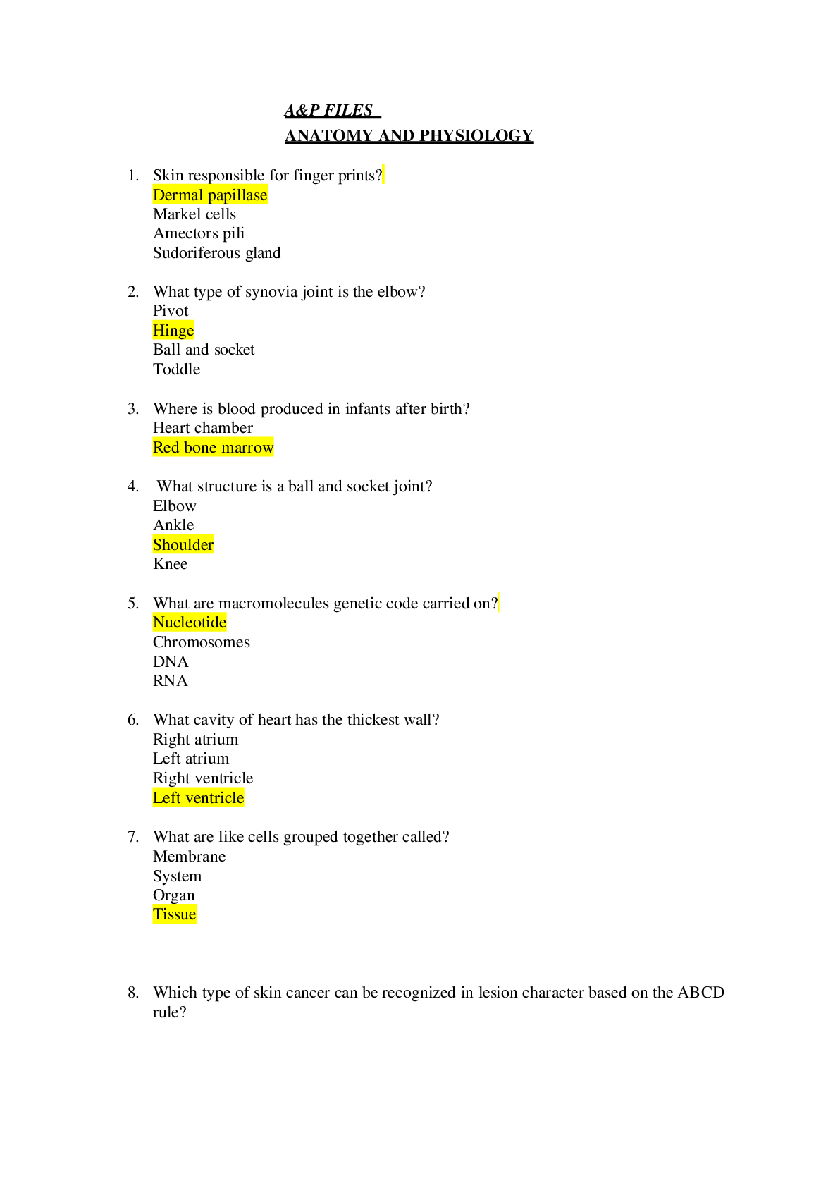 Preview of HESI A2 ANATOMY AND PHYSIOLOGY FILES